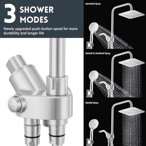 Ryamen Dual Shower Head Combo, 8'' High Pressure Rain/Rainfall Shower Head,5 Settings Adjustable Handheld Showers,with 15" Height Adjustable Slide Bar,Holder/Hose, Angle Adjustable, Chrome