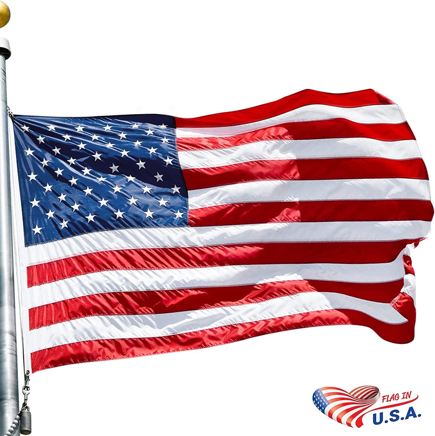 American Flag 3x5 FT 210D For Outside 100% Made In USA Most Durable, Heavy Duty, Luxury Embroidered Star with Brightly Colored Brass Grommets Premium US Flag (3x5 Ft)