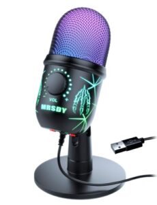 mrsdy usb microphone, plug and play gaming mic for pc, mac, ps4/5, podcast microphone with rgb, mute, monitor, noise reduction, volume gain, great for recording, streaming