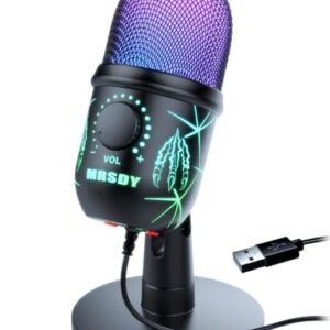 MRSDY USB Microphone, Plug and Play Gaming Mic for PC, Mac, PS4/5, Podcast Microphone with RGB, Mute, Monitor, Noise Reduction, Volume Gain, Great for Recording, Streaming