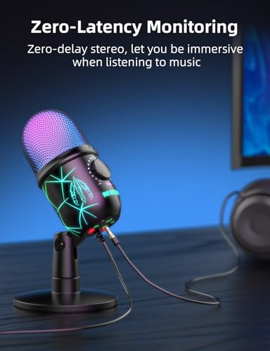 MRSDY USB Microphone, Plug and Play Gaming Mic for PC, Mac, PS4/5, Podcast Microphone with RGB, Mute, Monitor, Noise Reduction, Volume Gain, Great for Recording, Streaming