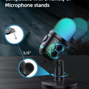 MRSDY USB Microphone, Plug and Play Gaming Mic for PC, Mac, PS4/5, Podcast Microphone with RGB, Mute, Monitor, Noise Reduction, Volume Gain, Great for Recording, Streaming