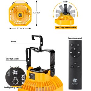 Cordless Fan for Dewalt 20v Max Battery,Portable Jobsite Fan with 3 Energy Efficient Speed Settings and 300LM Led Work Light，Battery Operated Fan for Bedroom Home Camping Tent Office (Tool Only)