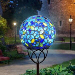 vcuteka solar outdoor lights garden decor mosaic solar garden lights waterproof glass ball led pathway stake light for landscape lawn patio yard decoration 6 inch, blue