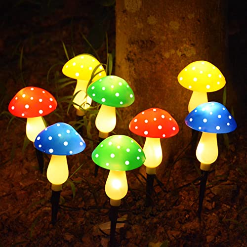 Newest Version 8-Pack Solar Mushroom Lights for Garden Decor, 8 Modes Waterproof Outdoor Multi-Colored Mushroom LED Fairy Lamp for Christmas Halloween Garden Yard Lawn