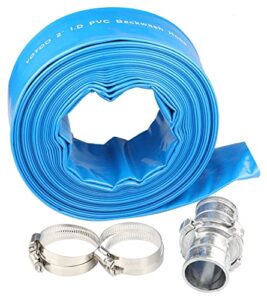yotoo heavy duty pvc pool backwash hose 2 inch by 50 feet, reinforced discharge hose with connector and 4 clamps for swimming pools, pool drain hoses, blue