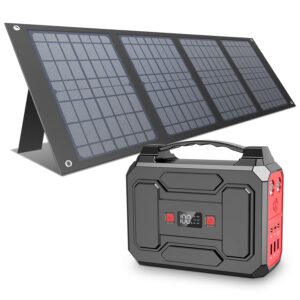 apowking 146wh portable power bank with ac outlet with 40w foldable solar panel, portable laptop charger for camping, home emergency, traveling, rv trip