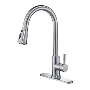 ksucbohar brushed kitchen sink faucet with pull down sprayer single handle kitchen faucets 360 swivel high arc with deck plate home stainless steal faucets