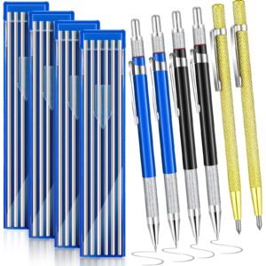 6 pieces welders pencil carbide scriber tool with 48 pcs round refills silver metal welding marker for fitter welder steel construction fabrication woodworking glass hardened steel