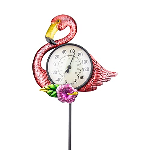 Flamingo Outdoor Thermometer with Metal Stake Outside Decorative Thermometer for Lawn Yard Pathway Patio Decorations