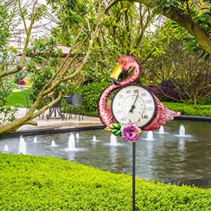 Flamingo Outdoor Thermometer with Metal Stake Outside Decorative Thermometer for Lawn Yard Pathway Patio Decorations