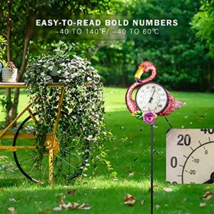 Flamingo Outdoor Thermometer with Metal Stake Outside Decorative Thermometer for Lawn Yard Pathway Patio Decorations