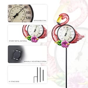 Flamingo Outdoor Thermometer with Metal Stake Outside Decorative Thermometer for Lawn Yard Pathway Patio Decorations