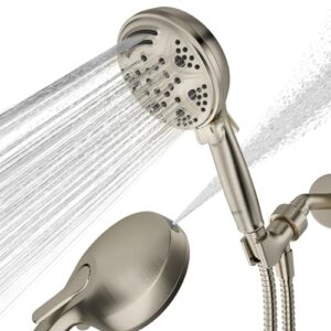 vantency shower head with handheld,9 function settings with power jet wash modes high pressure shower heads,59" stainless hose and adjustable bracket (brushed nickel)