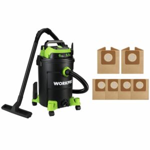 workpro 6 gallon wet/dry shop vacuum with attachments & 6 pack 6g dust collection bag