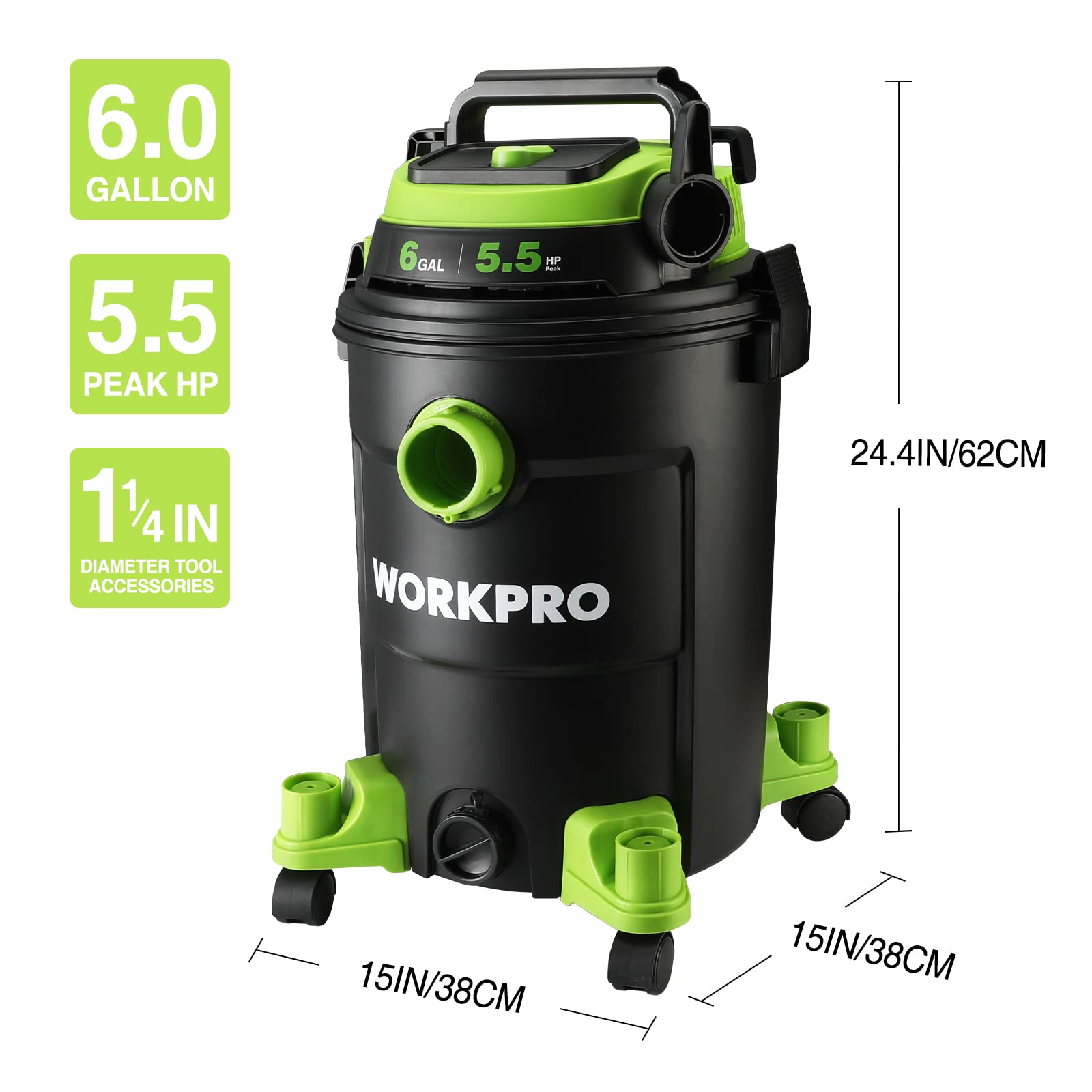 WORKPRO 6 Gallon Wet/Dry Shop Vacuum with Attachments & 6 Pack 6G Dust Collection Bag