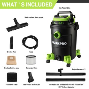 WORKPRO 6 Gallon Wet/Dry Shop Vacuum with Attachments & 6 Pack 6G Dust Collection Bag