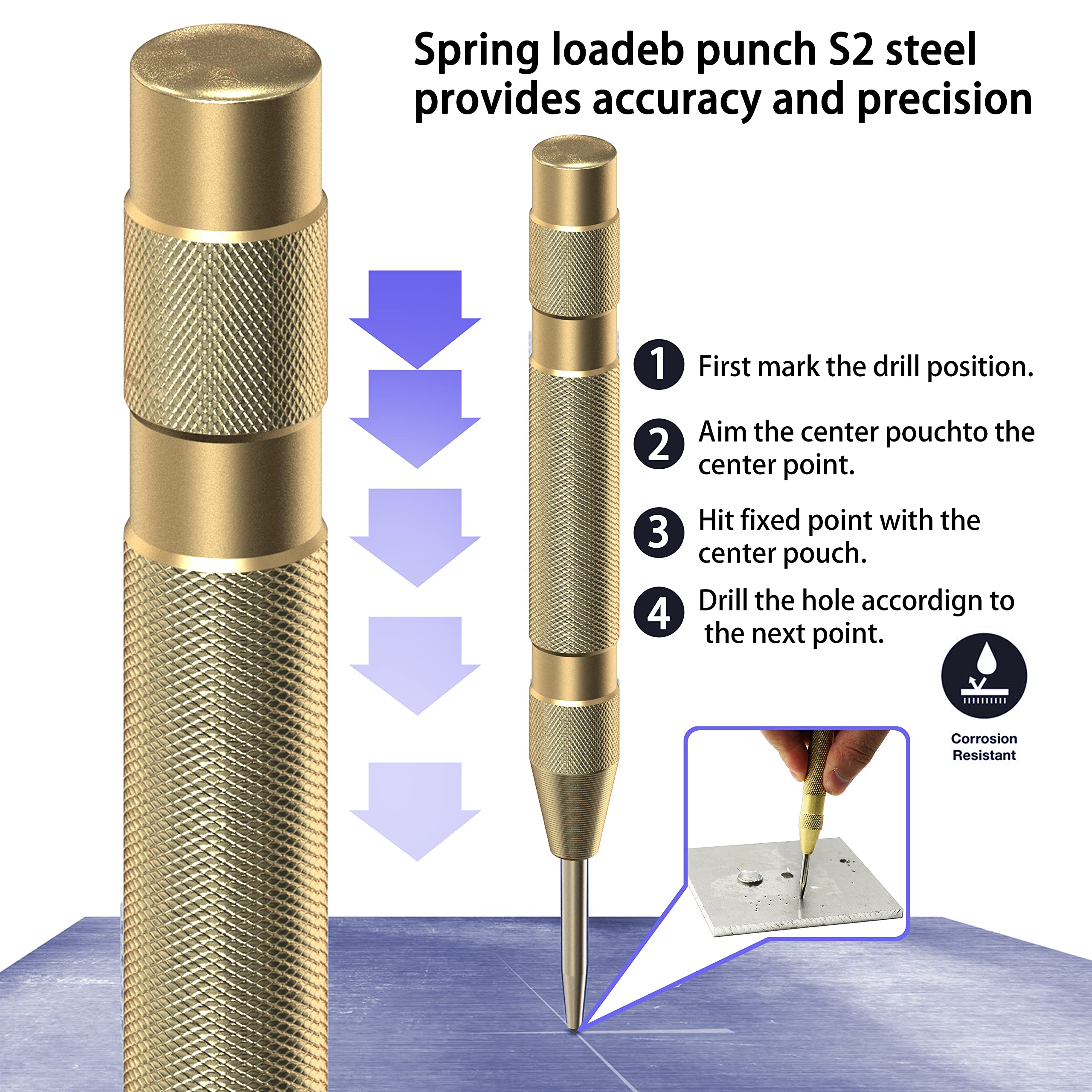 Hss Titanium Step Drill Bit 5pcs,Hss Cobalt Multiple Hole 50 Sizes,Titanium Step Drill Bit Set with Automatic Center Punch,High-Speed Metal Steel Drill Double Cutting Blades Perfect for DIY Hobbyists