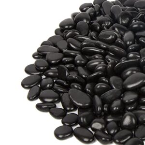 gaspro 2.5 pound black pebbles for indoor plants, 3/8 inch natural black river rocks for vase, garden, landscaping, succulents, highly polished and smooth surface