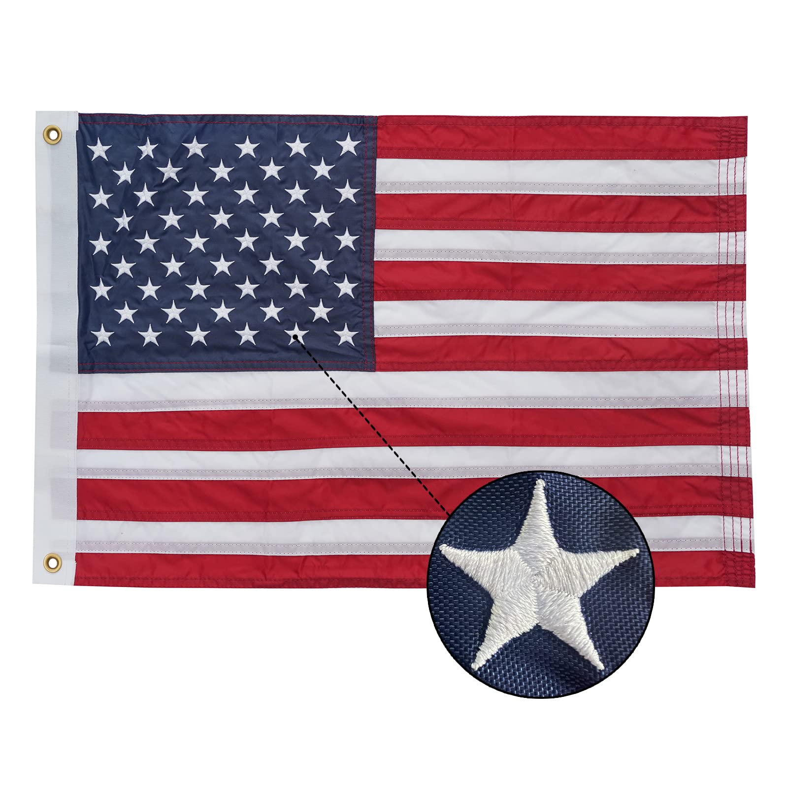 A-ZCOVER American Boat Flag 12x18 Inch Made in USA - with Embroidered Stars Sewn Stripes and 2 Brass Grommets - Heavy Duty Nylon Marine US Flags for July 4 Decorations Outdoor