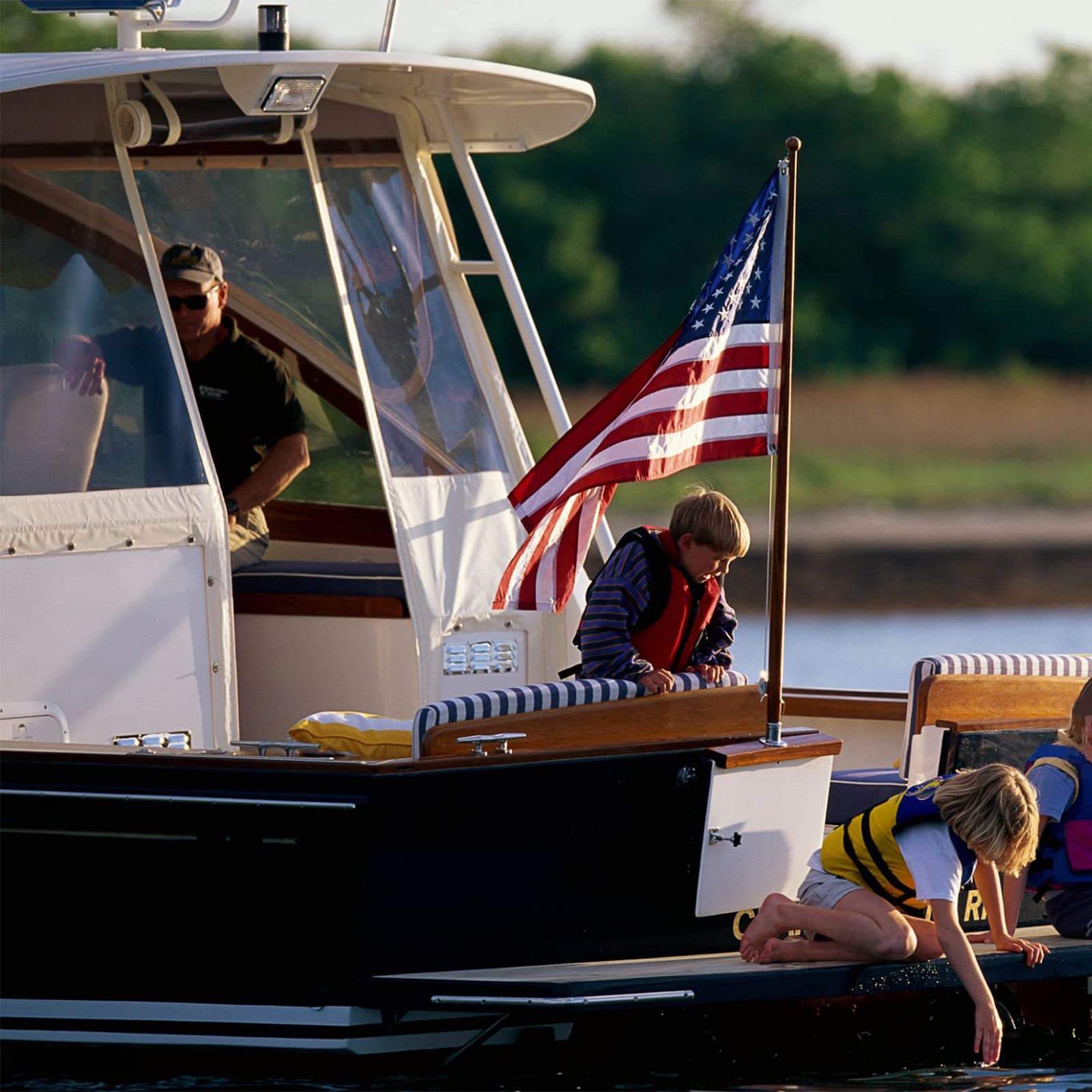 A-ZCOVER American Boat Flag 12x18 Inch Made in USA - with Embroidered Stars Sewn Stripes and 2 Brass Grommets - Heavy Duty Nylon Marine US Flags for July 4 Decorations Outdoor