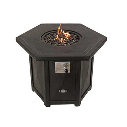 National Outdoor Living Propane Fire Pit Table, Hexagonal Shape, Concrete Finish, 35 Inches