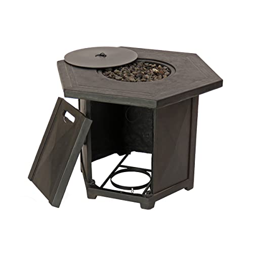 National Outdoor Living Propane Fire Pit Table, Hexagonal Shape, Concrete Finish, 35 Inches