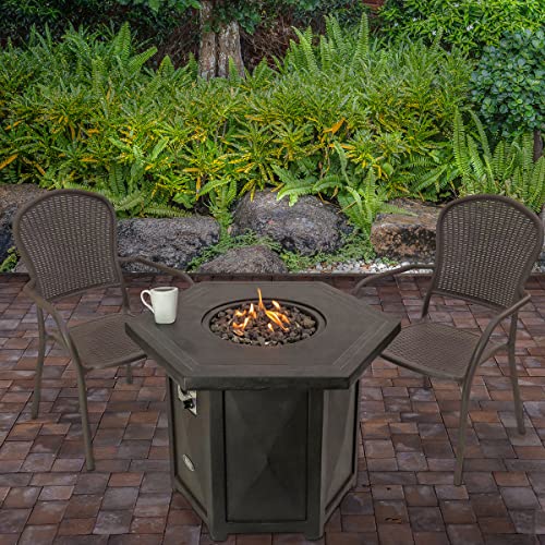 National Outdoor Living Propane Fire Pit Table, Hexagonal Shape, Concrete Finish, 35 Inches