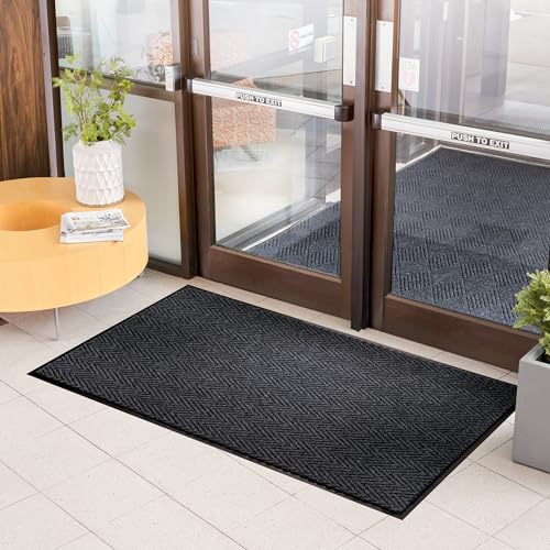 Consolidated Plastics Premiere Brush Dry Entrance Floor Mat with Non-Slip Rubber Backing, Absorbs Water, 37 Oz Heavy Duty Carpet Rug Commercial Grade (2' x 3', Charcoal)