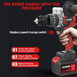 Power drill cordless,NAWIN 20V Impact drill,2x4.0Ah Battery and Fast Charger, 708ln-lbs Torque,Metal Keyless Chuck, Brushless Motor,2-Variable Speed