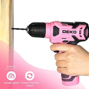 DEKO 8V Cordless Drill, Drill Set with 3/8"Keyless Chuck, 42pcs Acessories, Built-in LED, Type-C Charge Cable, Pink Power Drill for Drilling and Tightening/Loosening Screws