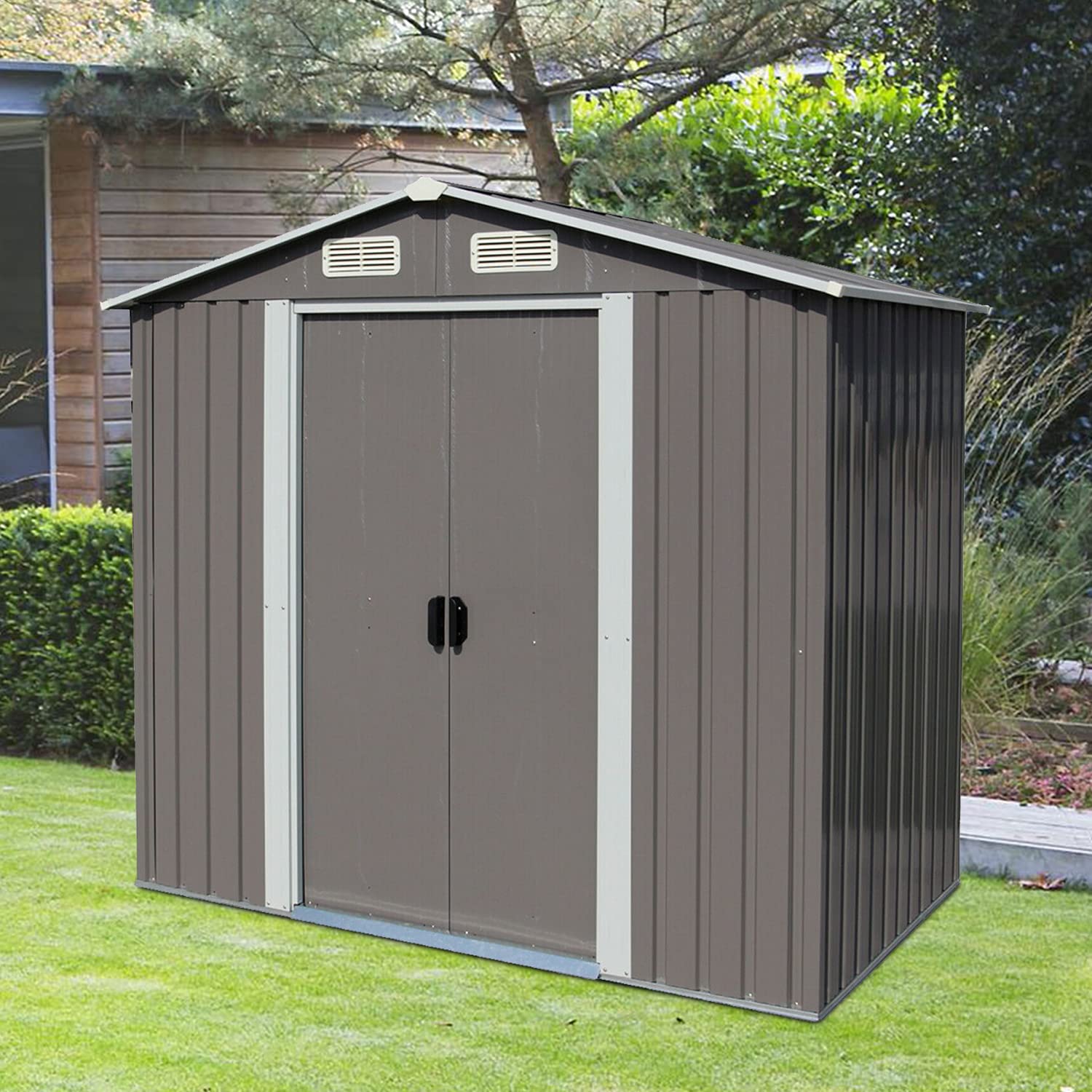 Outdoor Storage Shed Garden Shed - 6 x 4 Feet Utility Tool Shed Metal Shed with Vents (Gray)