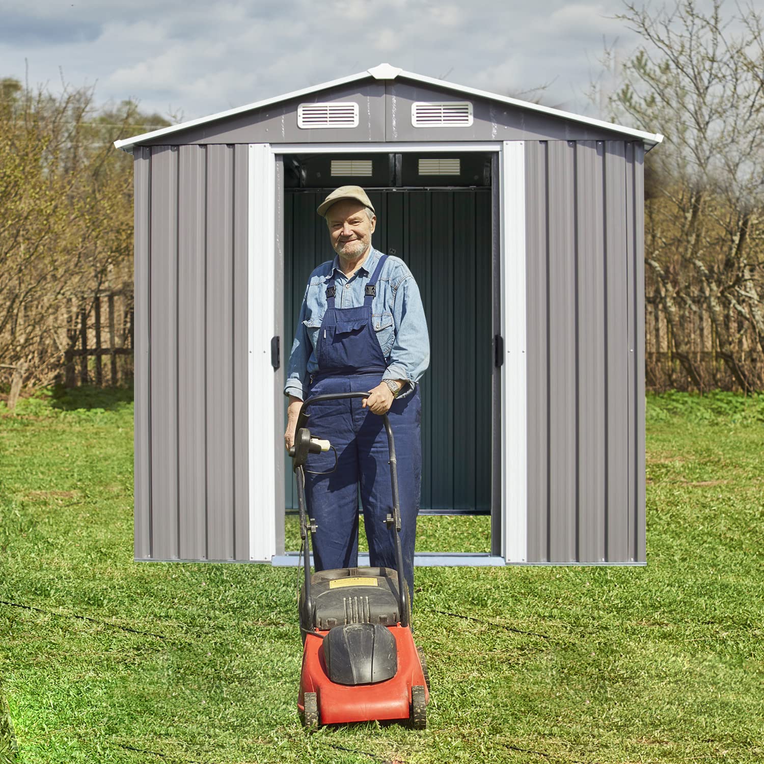 Outdoor Storage Shed Garden Shed - 6 x 4 Feet Utility Tool Shed Metal Shed with Vents (Gray)