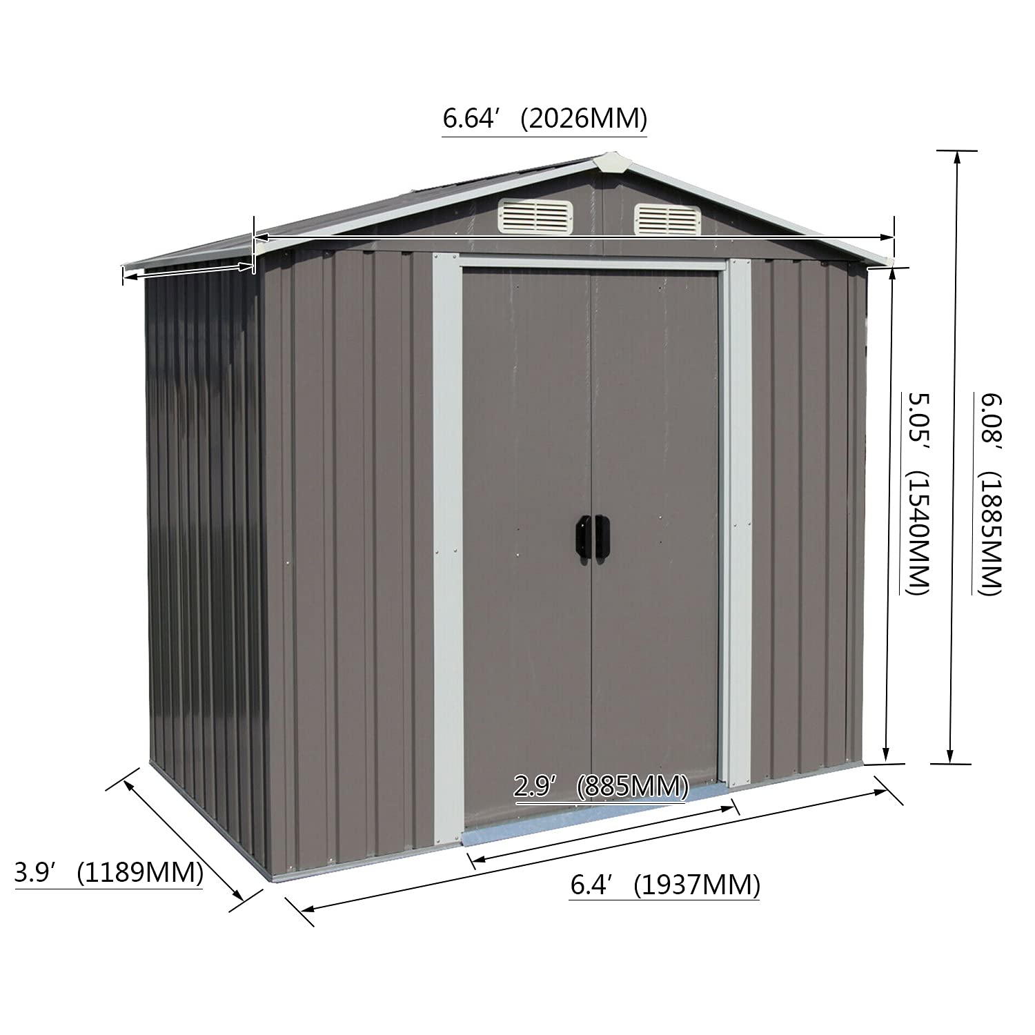 Outdoor Storage Shed Garden Shed - 6 x 4 Feet Utility Tool Shed Metal Shed with Vents (Gray)