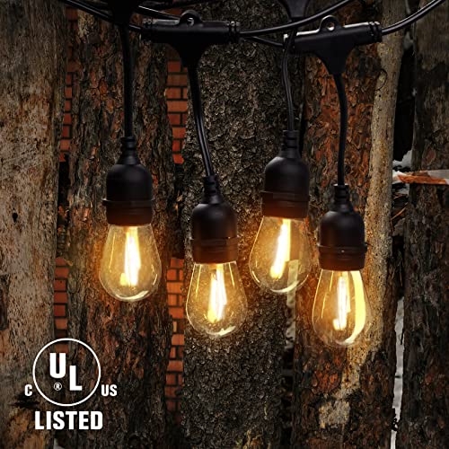 LIGKIN Outdoor String Lights, 50FT LED Patio Lights with 1W Shatterproof Plastic Bulbs, S14 IP65 Waterproof Outdoor Hanging Lights, Outside Lights for Patio Garden Backyard Gazebo(Warm White)