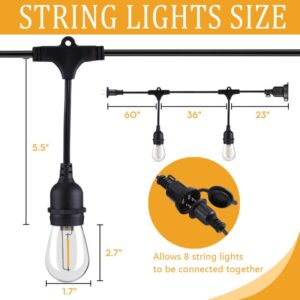 LIGKIN Outdoor String Lights, 50FT LED Patio Lights with 1W Shatterproof Plastic Bulbs, S14 IP65 Waterproof Outdoor Hanging Lights, Outside Lights for Patio Garden Backyard Gazebo(Warm White)