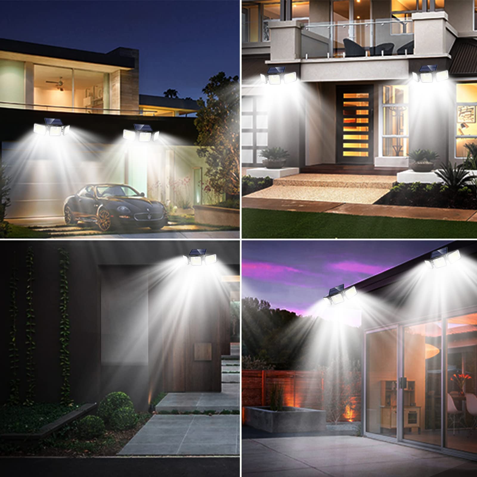 Aigleya Solar Outdoor Lights, 3000LM180 LED Motion Sensor Outdoor Lights 3 Heads Solar Security Lights IP65 Solar Flood Lights,270° Wide Angle Luces Solares para Exteriores with 3 Modes(2 Packs)