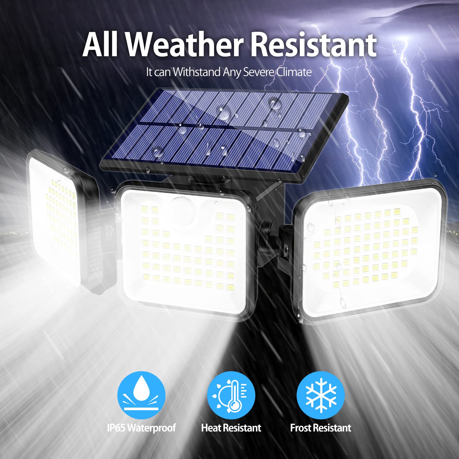 Aigleya Solar Outdoor Lights, 3000LM180 LED Motion Sensor Outdoor Lights 3 Heads Solar Security Lights IP65 Solar Flood Lights,270° Wide Angle Luces Solares para Exteriores with 3 Modes(2 Packs)