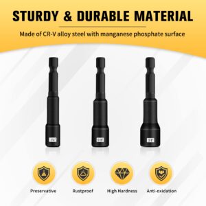 BOEN 1/4 inch Magnetic Nut Driver Set, 3 Piece Impact Drill Driver Bit Set, Size 1/4", 5/16", 3/8", Quick-Change Hex Shank SAE Nut Driver, Cr-V Steel, Black Manganese Phosphate Coating