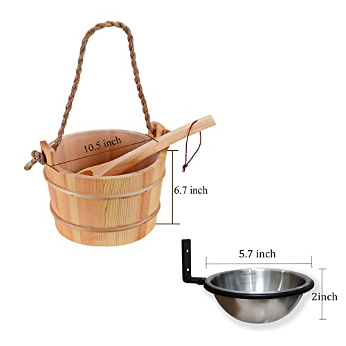 Novalty Sauna Bucket and Ladle Set 5 Liter (1.3 Gallon) Handmade Finnish Pine Wooden Water Bucket with Plastic Liner and Rope Handle with Essential Oil Diffuser Bowl