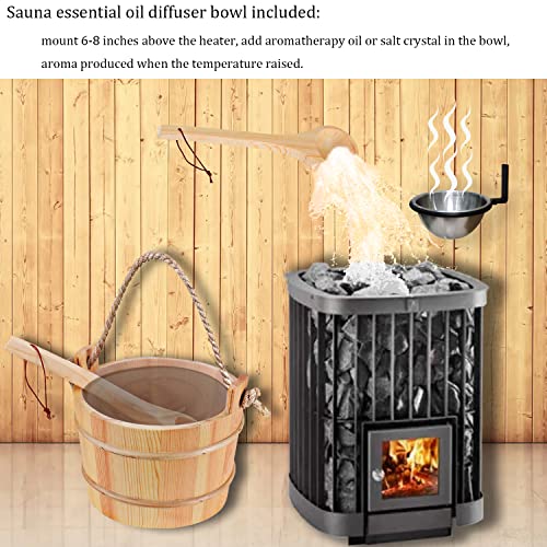 Novalty Sauna Bucket and Ladle Set 5 Liter (1.3 Gallon) Handmade Finnish Pine Wooden Water Bucket with Plastic Liner and Rope Handle with Essential Oil Diffuser Bowl