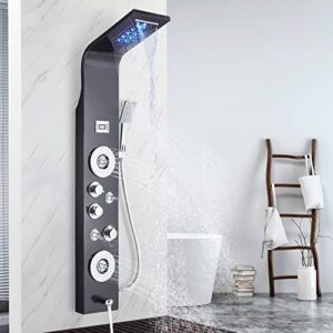 led shower panel tower system, full body shower tower system with jets + rainfall waterfall shower head + handheld shower + tub spout, digital display smart shower spa system, black…