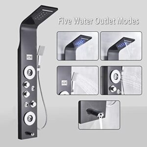 LED Shower Panel Tower System, Full Body Shower Tower System with Jets + Rainfall Waterfall Shower Head + Handheld Shower + Tub Spout, Digital Display Smart shower Spa system, Black…