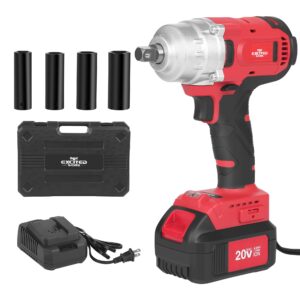 excited work 20v brushless impact wrench with 1/2inch 4 pcs impact wrench socket set，370 ft-lbs(500nm) high torque，4.0ah li-ion battery tire nut removal cordless power tool