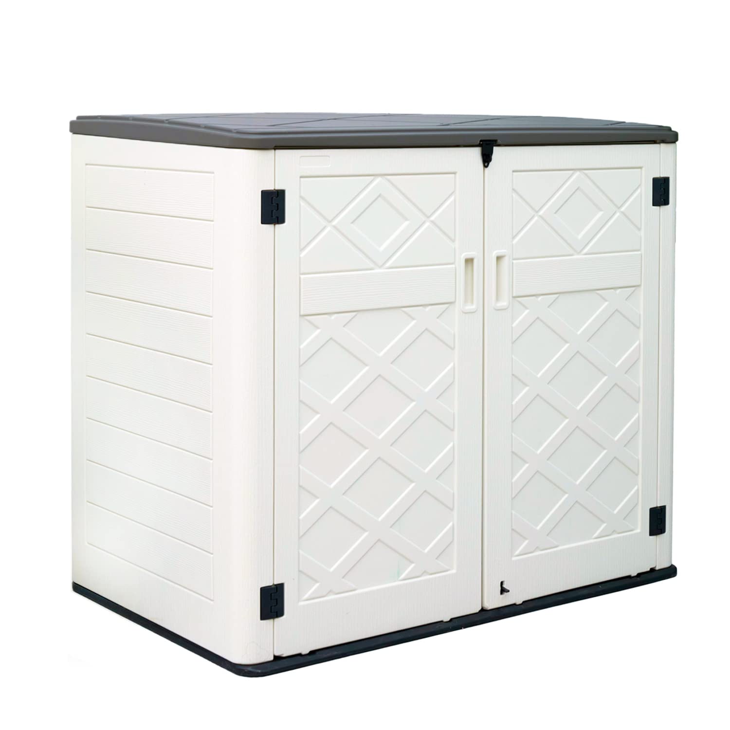 ADDOK 2SG Larger Horizontal Storage Shed Wood-Like, 4.4 x 2.8 ft Outdoor Storage Cabinet Lockable, Thick Resin Storage Unit for Trash Cans, Yard Tools（Large Begie White/37 Cu. ft