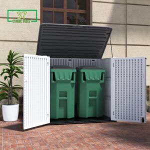 ADDOK 2SG Larger Horizontal Storage Shed Wood-Like, 4.4 x 2.8 ft Outdoor Storage Cabinet Lockable, Thick Resin Storage Unit for Trash Cans, Yard Tools（Large Begie White/37 Cu. ft