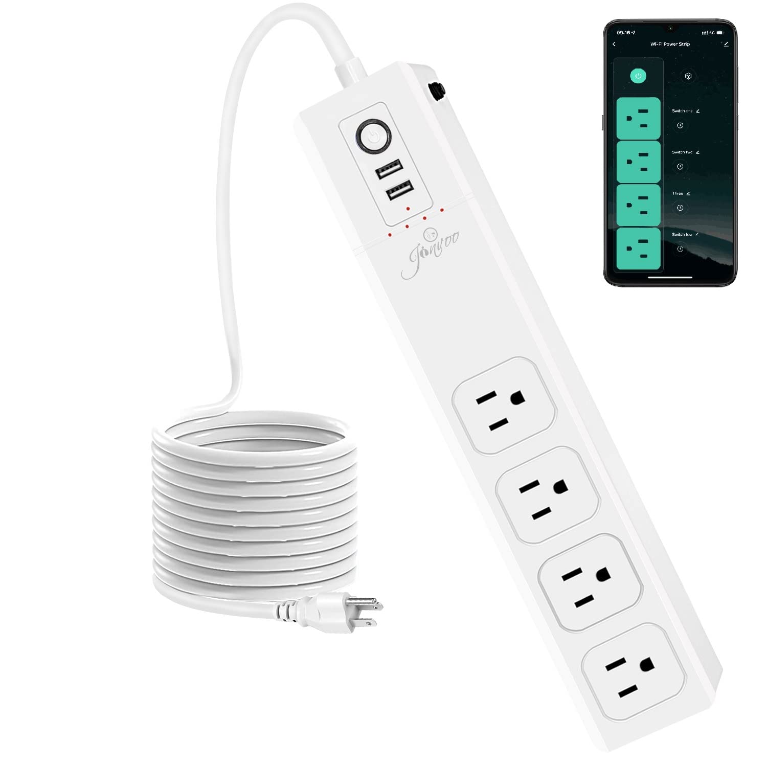 Jinvoo ZigBee Smart Power Strip 5 feet Extension Cord 10A 4 AC Individual Control 2 USB Works with Philips HUE SmartThings Echo 4th Gen Google Home hub is Required White