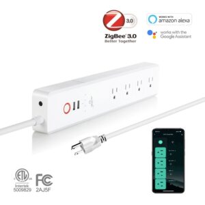 Jinvoo ZigBee Smart Power Strip 5 feet Extension Cord 10A 4 AC Individual Control 2 USB Works with Philips HUE SmartThings Echo 4th Gen Google Home hub is Required White