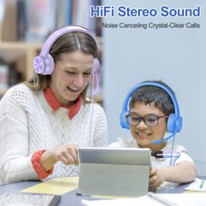 【2 Pack】Kids Headphones with Microphone for School, Wired Headsets with 94dB Volume Limit & Sharing Splitter for Boys/Girls, Computer Headset for Smartphones/iPad/PS4/Xbox One/PC, Blue&Purple