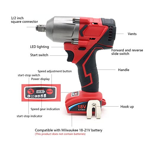 FSYAO 18V 1/2 inch cordless impact wrench-brushless, 500 ft-lbs maximum torque, 4-speed adjustment, automatic start and stop.(Main unit only, no battery).